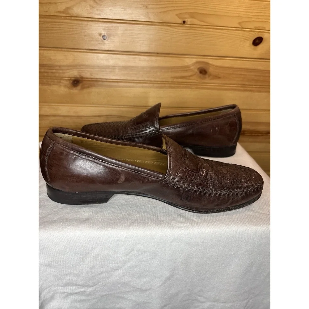 Johnston & Murphy Men's Penny Loafer 8.5 Woven Brown Moc Toe Dress‎ Shoe Leather